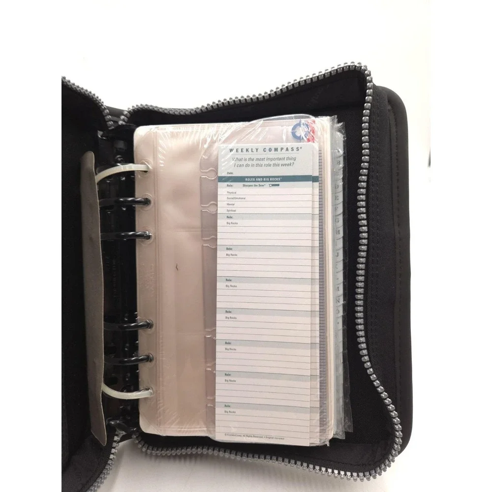 New Vintage Compact Franklin Covey Original Binder Starter Set Black 6.75
